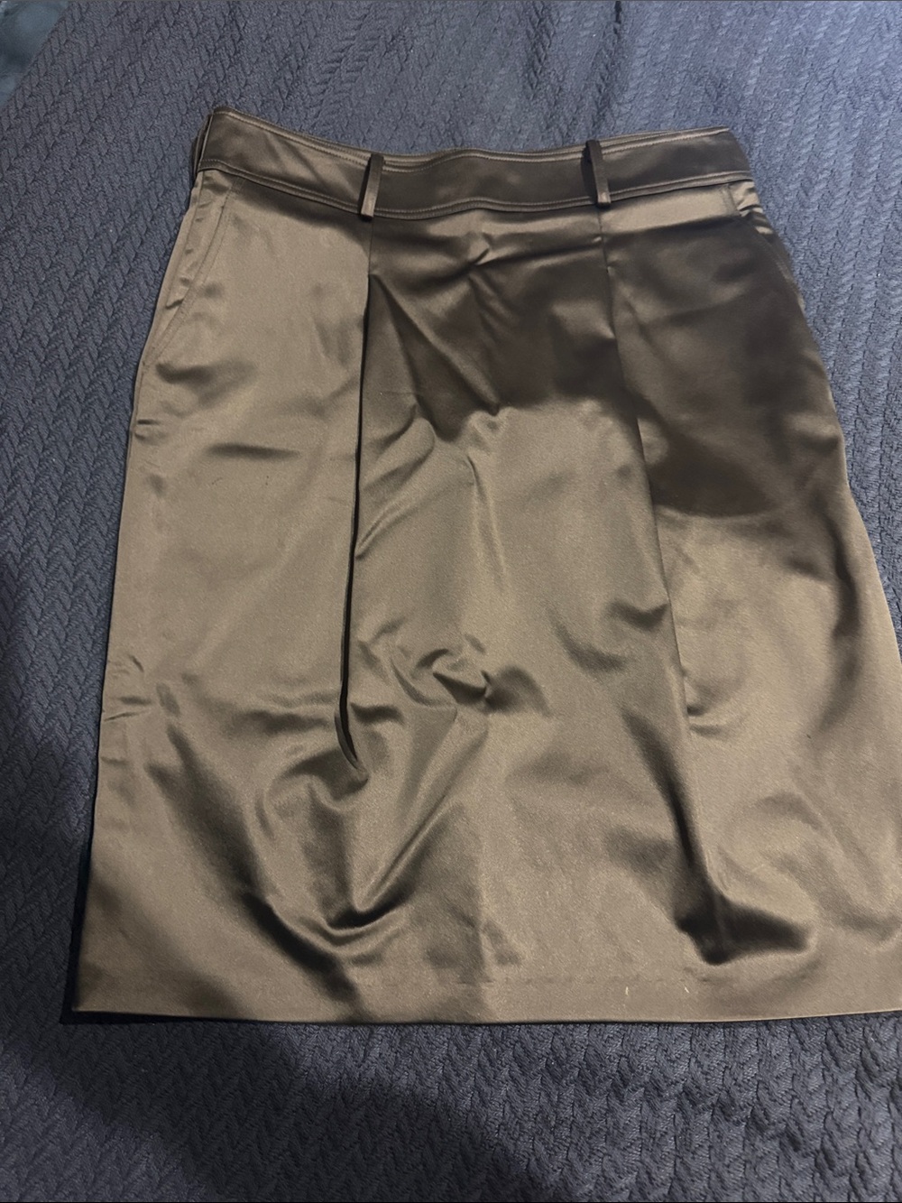 Burberry Black Satin Pencil Skirt with Pleat Detail